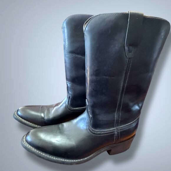 Men's Size 10EE ACME Black Leather Classic Western Boots Neoprene Soles EUC - Picture 3 of 12